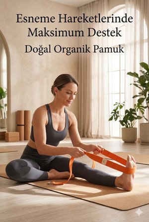 Doğal Organik Pamuk Yoga Kemeri Turuncu 200 CM x 5 CM Yoga Strap Pilates Esneme Kayışı Dayanıklı Tokalı Yoga Bandı