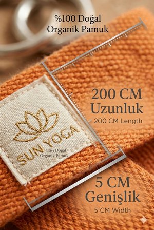 Doğal Organik Pamuk Yoga Kemeri Turuncu 200 CM x 5 CM Yoga Strap Pilates Esneme Kayışı Dayanıklı Tokalı Yoga Bandı
