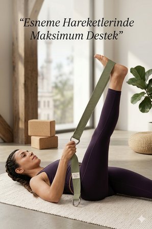 Doğal Organik Pamuk Yoga Kemeri Haki Yeşil 200 CM x 5 CM Yoga Strap Pilates Esneme Kayışı Dayanıklı Tokalı Yoga Bandı