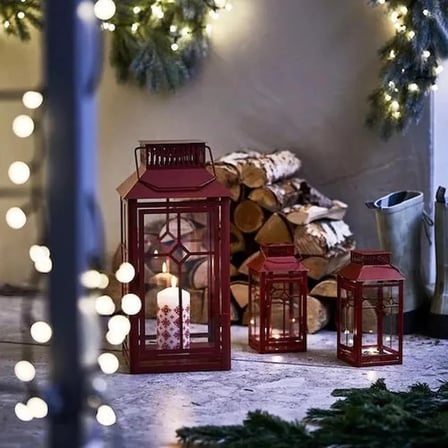 IKEA VINTERFINT fener , kırmızı, 22 cm, iç-dış mekan 