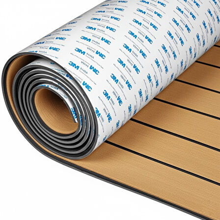 240 X 120 CM AÇIK KAHVERENGİ (GOLD) EVA SUNİ TEAK (TİK) DECK 3M BANTLI TEKNE, YAT, HAVUZ KENARI VE KARAVAN İÇİN ZEMİN KAPLAMASI