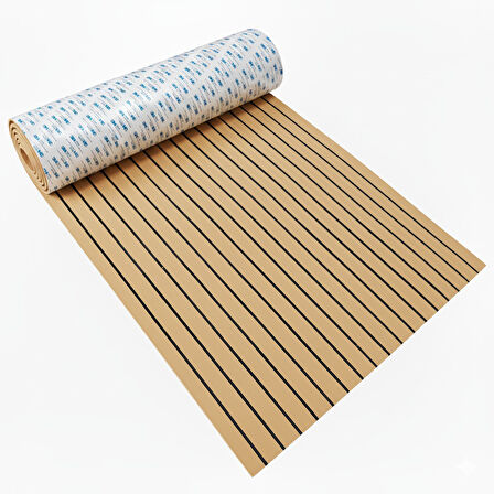 240 X 120 CM AÇIK KAHVERENGİ (GOLD) EVA SUNİ TEAK (TİK) DECK 3M BANTLI TEKNE, YAT, HAVUZ KENARI VE KARAVAN İÇİN ZEMİN KAPLAMASI