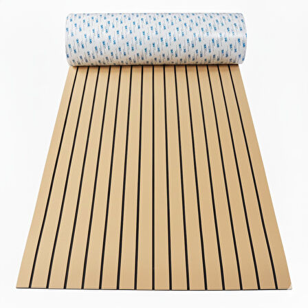 240 X 120 CM AÇIK KAHVERENGİ (GOLD) EVA SUNİ TEAK (TİK) DECK 3M BANTLI TEKNE, YAT, HAVUZ KENARI VE KARAVAN İÇİN ZEMİN KAPLAMASI