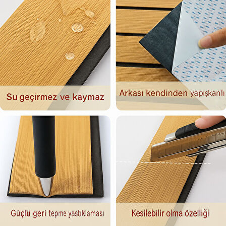 240 X 120 CM AÇIK KAHVERENGİ (GOLD) EVA SUNİ TEAK (TİK) DECK 3M BANTLI TEKNE, YAT, HAVUZ KENARI VE KARAVAN İÇİN ZEMİN KAPLAMASI