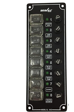 8 ANAHTARLI İZOLELİ DİKEY SWITCH PANEL / TEKNE ve KARAVAN SİGORTA PANELİ / ELEKTRİK KUMANDA PANELİ