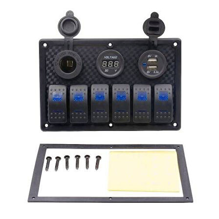 SWITCH PANEL 6 LI 12V,USB,VOLTMETRE (L6S3)111*180mm