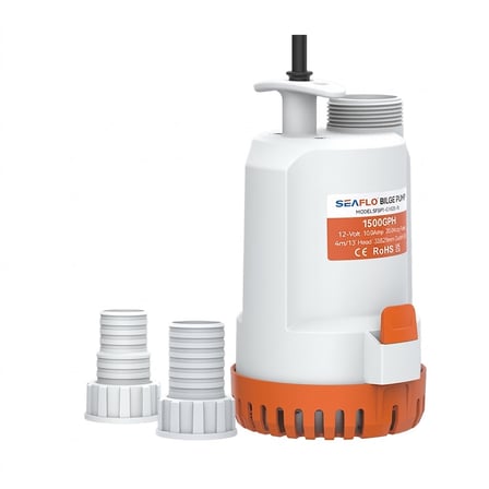 SEAFLO Taşınabilir Kullanışlı Dalgıç Manuel Sintine Pompası 2000 GPH 12V  - Hortum Çıkışı Ø: 1-1/8'' ve 1-1/4'' (29mm, 32mm)