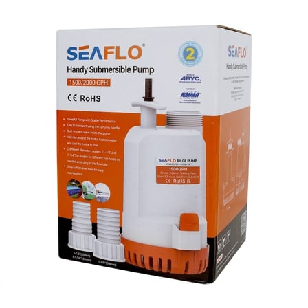 SEAFLO Taşınabilir Kullanışlı Dalgıç Manuel Sintine Pompası 2000 GPH 12V  - Hortum Çıkışı Ø: 1-1/8'' ve 1-1/4'' (29mm, 32mm)