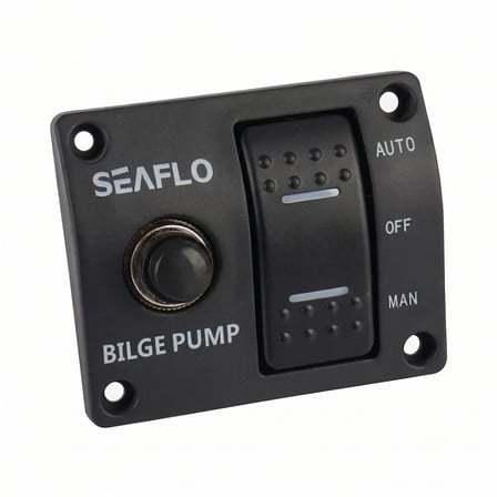 Seaflo Sintine Pompası Kontrol Paneli 12V 15A - 3 Pozisyonlu Kontrol Siyah Plastik Panel (Manuel - Off - Otomatik)
