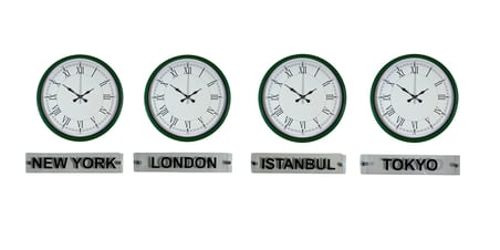 Modern Yeşil 36 Cm 4 lü Tabelalı Dünya Saatleri iegxx