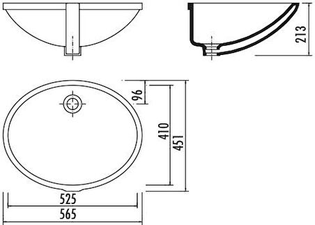 Creavit Tp205 Tezgah Altı Oval Lavabo 40X52 Cm Beyaz