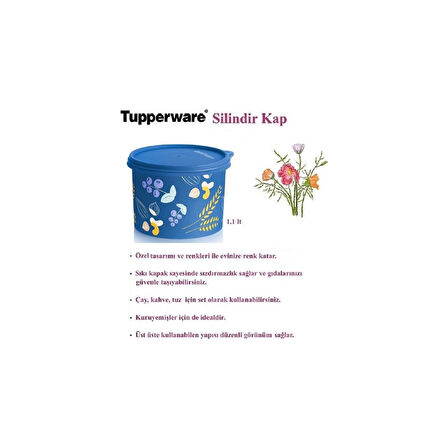 Tupperware Silindir Saklama Kabı 1.1 Lt Mavi Yuvarlak Kap