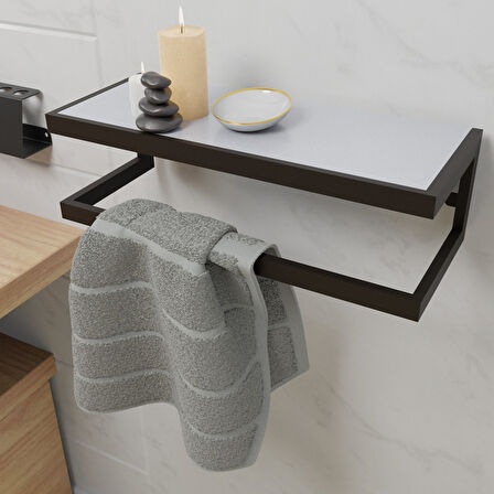 Lyla Concept Funda Banyo Ahşap Raflı Metal Havlu, Şal Askılık Beyaz Raf