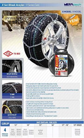195x14 Ebatlarına Uyumlu Takmatik X tipi Kar Patinaj Zinciri Prozin