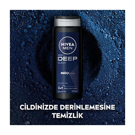 Nıvea MEN Erkek Deep Dimension Duş Jeli 500ml, 3ü1Arada Komple Bakım, Vücut Saç Yüz, Erkeksi Koku, X3Adet