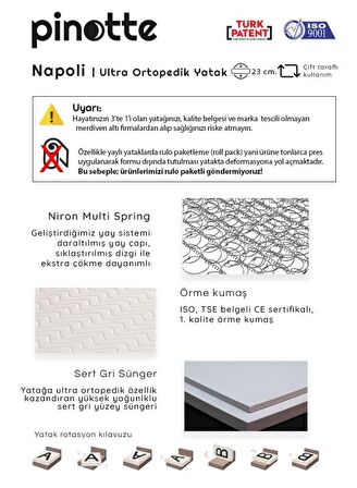 Pinotte Napolı Ultra Ortopedik Çift Kişilik Yaylı Yatak 160 x 200 cm