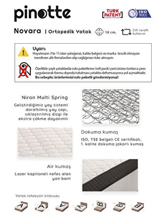 Pinotte Novara Ortopedik Tek Kişilik Yaylı Yatak 120 x 200 cm