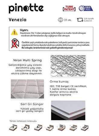 Pinotte Venezia Ortopedik Pedli Tek Kişilik Yaylı Yatak 80 x 180 cm