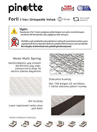 Pinotte Forli Yarı Ortopedik Tek Kişilik Yaylı Yatak 80 x 200 cm