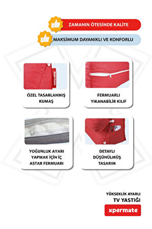 XPERMATE Yükseklik Ayarlı TV ve Kitap Okuma Yastığı Bel, Sırt ve Boyun Desteği Kırmızı