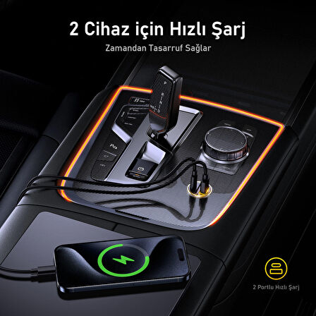 Aohi Superauto Araç İçi Şarjı, 2 Portlu PD 65W Type-C ve USB-A Girişli, USB, Hızlı Şarj Çakmaklık Adaptörü, Siyah