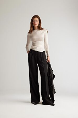 DeFacto Wide Leg Geniş Paça Fermuarlı Yüksek Bel Cepli Standart Boy Kumaş Pantolon E5394AX25SPBK81