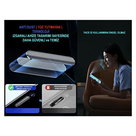 Iphone 11 Pro Max Ekran Koruyucu Toz Filitreli Izgaralı Anti Dust Tam Kaplayan Kırılmaz Cam