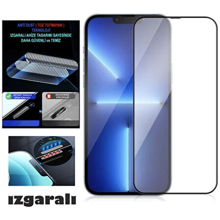 Iphone 14 Pro Ekran Koruyucu Toz Filitreli Izgaralı Anti Dust Tam Kaplayan Kırılmaz Cam