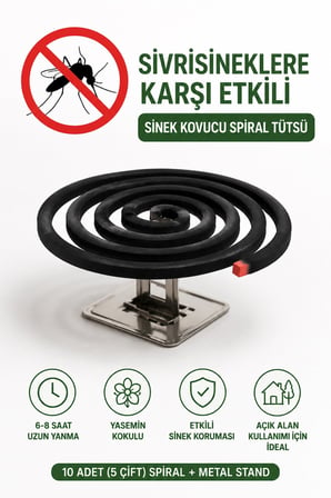 BakGelAl Sivrisinek Kovucu Spiral Tütsü Yasemin Kokulu 10 Adet (5 Çift), Haşere ve Sinek Kovucu Bahçe Balkon Teras Kamp Piknik İçin