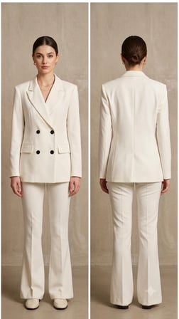Beyaz Siyah Düğme Detaylı Kruvaze Blazer Ceket Pantolon Kadın İkili Takım