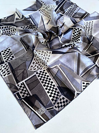 Levidor Tivil Saf İpek Eşarp 49454 Gri Karışık Desen