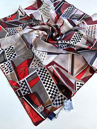 Levidor Tivil Saf İpek Eşarp 49453 Kırmızı Karışık Desen