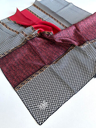 Levidor Tivil Saf İpek Eşarp 49447 Kırmızı Karışık Desen