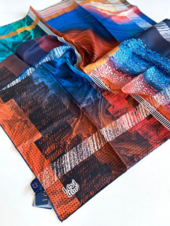 Levidor Tivil Saf İpek Eşarp 49423 Mavi Karışık Desen