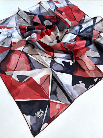 Levidor Tivil Saf İpek Eşarp 49442 Kırmızı Karışık Desen