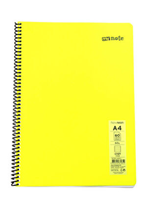 Mynote Flex A4 60 Yaprak Çizgili Spiralli Plastik Neon Kapak Defter
