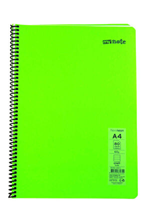 Mynote Flex A4 80 Yaprak Çizgili Spiralli Plastik Neon Kapak Defter