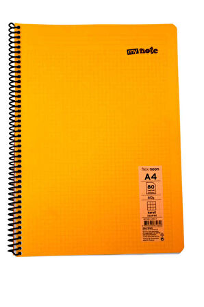 Mynote Flex A4 80 Yaprak Kareli Spiralli Plastik Neon Kapak Defter