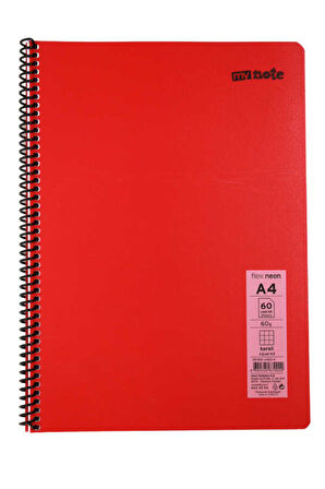 Mynote Flex A4 60 Yaprak Kareli Spiralli Plastik Neon Kapak Defter