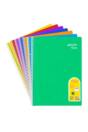 Mynote Flex A4 60 Yaprak Kareli Spiralli Plastik Neon Kapak Defter