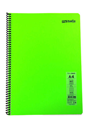 Mynote Flex A4 60 Yaprak Kareli Spiralli Plastik Neon Kapak Defter