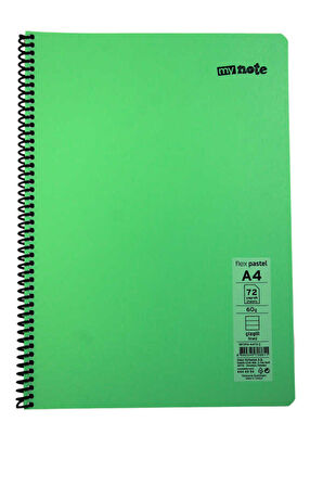 Mynote Flex A4 72 Yaprak Çizgili Spiralli Plastik Kapak Defter Pastel
