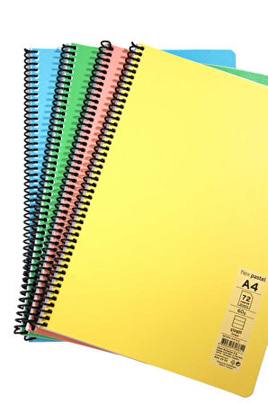 Mynote Flex A4 72 Yaprak Çizgili Spiralli Plastik Kapak Defter Pastel