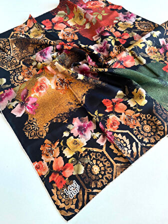 Levidor Tivil İpek Eşarp 48918 Siyah Karışık Desen