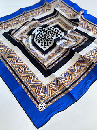 Levidor Tivil Saf İpek Eşarp 48939 Saks Mavisi Karışık Desen