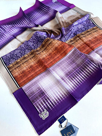 Levidor Tivil Saf İpek Eşarp 49465 Mor Karışık Desen