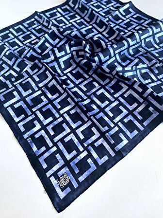Levidor Tivil Saf İpek Eşarp 49249 Lacivert Karışık Desen