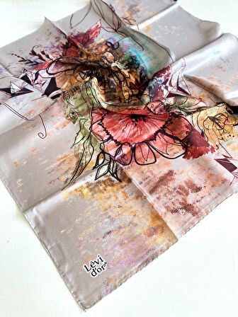 Levidor Tivil Saf İpek Eşarp 49690 Pudra Karışık Desen