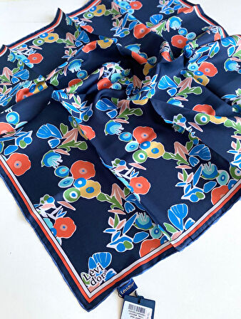 Levidor Tivil Saf İpek Eşarp 49692 Lacivert Karışık Desen