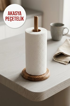 Şen Mobilya Akasya Dik Kağıt Peçetelik | Doğal ve Şık Tezgah Üstü Dik Peçetelik